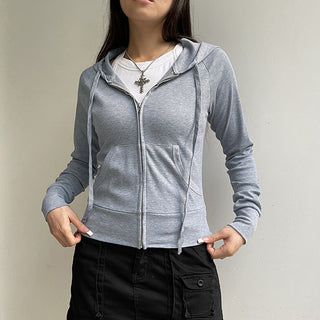 solid color rib hooded zipper