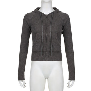 solid color rib hooded zipper