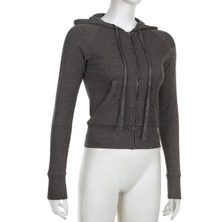 solid color rib hooded zipper