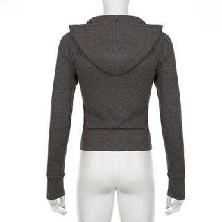 solid color rib hooded zipper