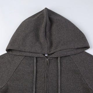 solid color rib hooded zipper