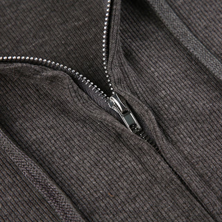 solid color rib hooded zipper