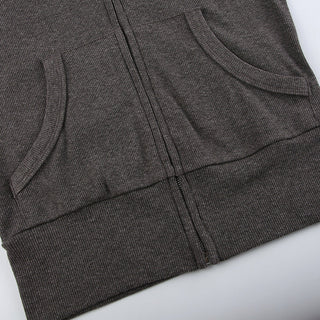 solid color rib hooded zipper