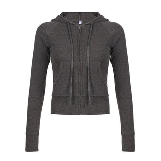 solid color rib hooded zipper