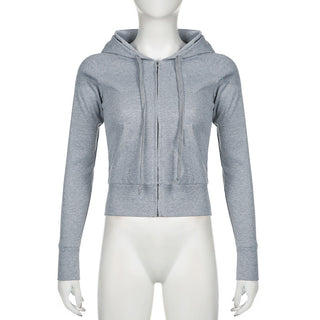 solid color rib hooded zipper