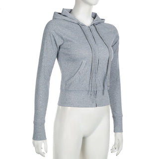 solid color rib hooded zipper
