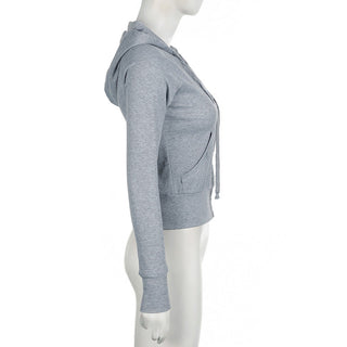 solid color rib hooded zipper