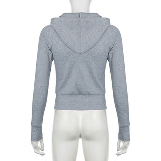solid color rib hooded zipper
