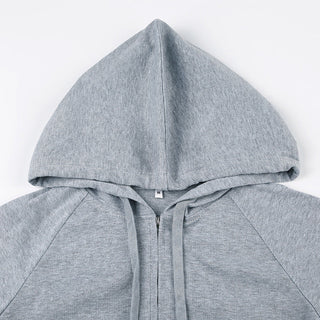 solid color rib hooded zipper