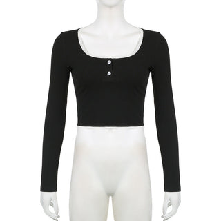 Contrast Pit Strip Long-sleeved slim top