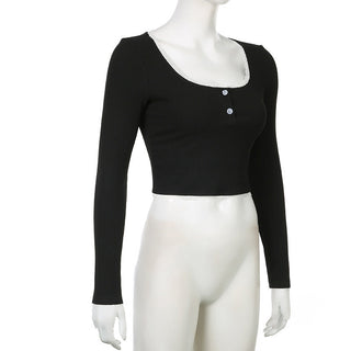 Contrast Pit Strip Long-sleeved slim top