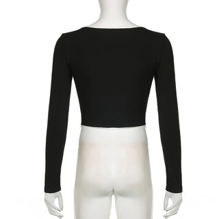Contrast Pit Strip Long-sleeved slim top
