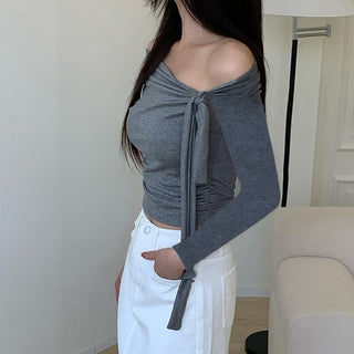 pleated irregular off-shoulder top