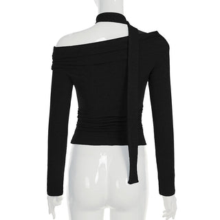 pleated irregular off-shoulder top