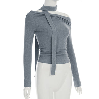 pleated irregular off-shoulder top