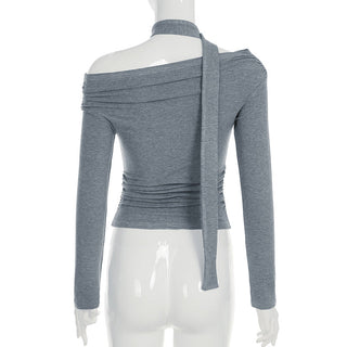 pleated irregular off-shoulder top