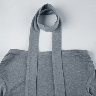 pleated irregular off-shoulder top