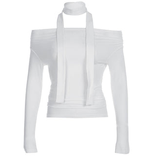 pleated irregular off-shoulder top