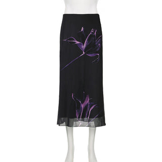 Floral graphic Mesh Stitching Long Dress