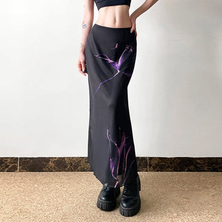 Floral graphic Mesh Stitching Long Dress