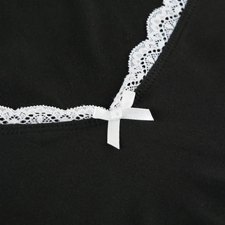 lace bow square collar T-shirt