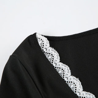 lace bow square collar T-shirt