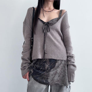 retro lace-up knitted vest