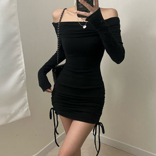 Slimming Drawstring Pleated off-shoulder dress