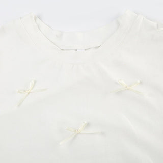 Pearl Bow Round Neck Casual Top
