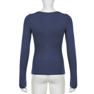 Fake Two-Piece V-Neck Pleated Long Sleeve Top