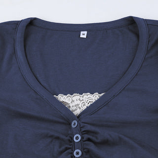 Fake Two-Piece V-Neck Pleated Long Sleeve Top