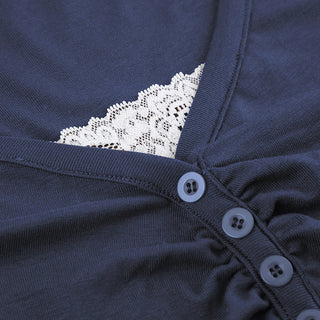 Fake Two-Piece V-Neck Pleated Long Sleeve Top