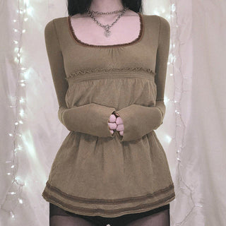 Lace Edge Square Collar Swing Top