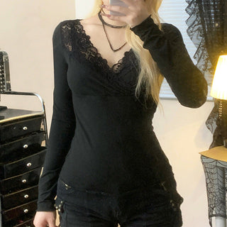 Lace V-Neck Cross Chest Top