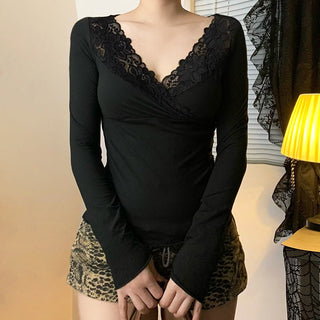 Lace V-Neck Cross Chest Top