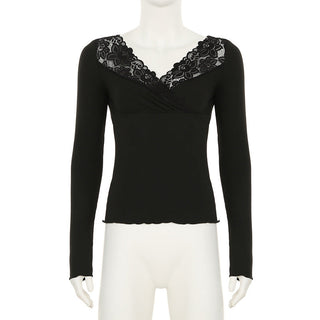 Lace V-Neck Cross Chest Top