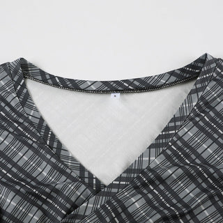 Plaid V-Neck Lace-Up Long Sleeve Top