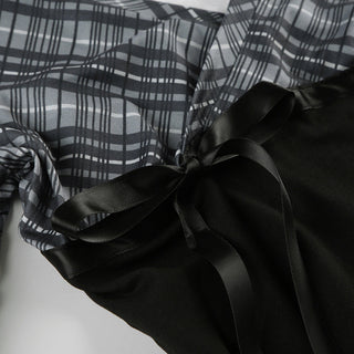 Plaid V-Neck Lace-Up Long Sleeve Top