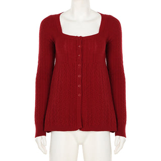 Twisted Square Collar Wool Cardigan
