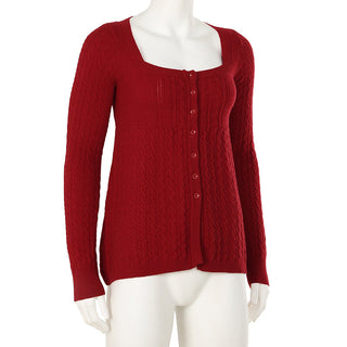 Twisted Square Collar Wool Cardigan