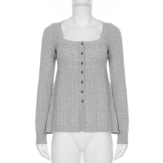 Twisted Square Collar Wool Cardigan