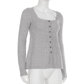 Twisted Square Collar Wool Cardigan