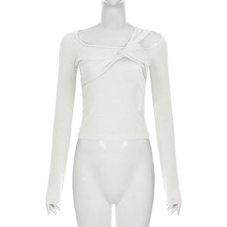 Asymmetric Off-Shoulder Knit Slim Top