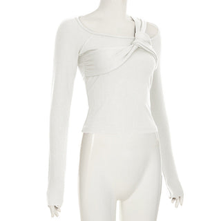 Asymmetric Off-Shoulder Knit Slim Top