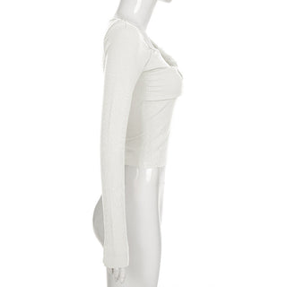 Asymmetric Off-Shoulder Knit Slim Top