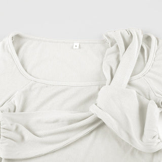 Asymmetric Off-Shoulder Knit Slim Top