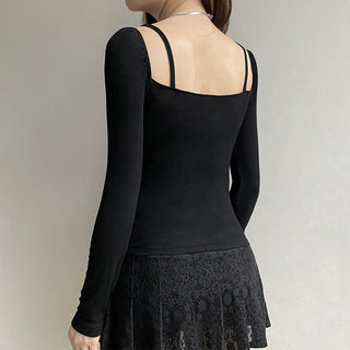 Cutout Lace Stitching Square Collar Top