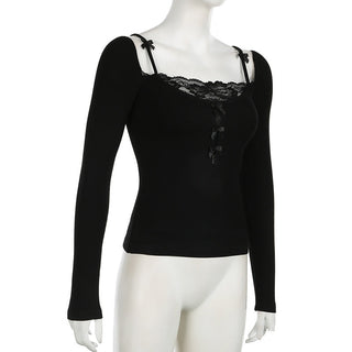 Cutout Lace Stitching Square Collar Top