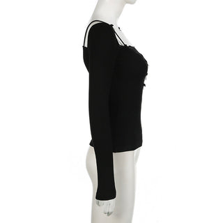 Cutout Lace Stitching Square Collar Top