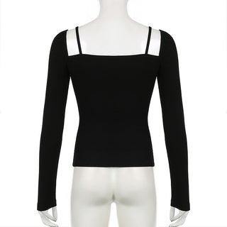 Cutout Lace Stitching Square Collar Top